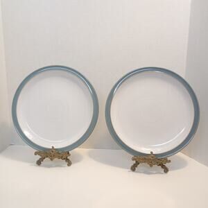 Denby Azure Dinner Plate 10 1/2" Blue Stoneware Dinnerware England Set Of 2